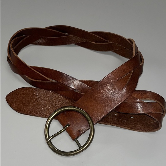 Sundance Accessories - Sundance Brown Braided Leather Belt w/ Brass Round Buckle SZ Small